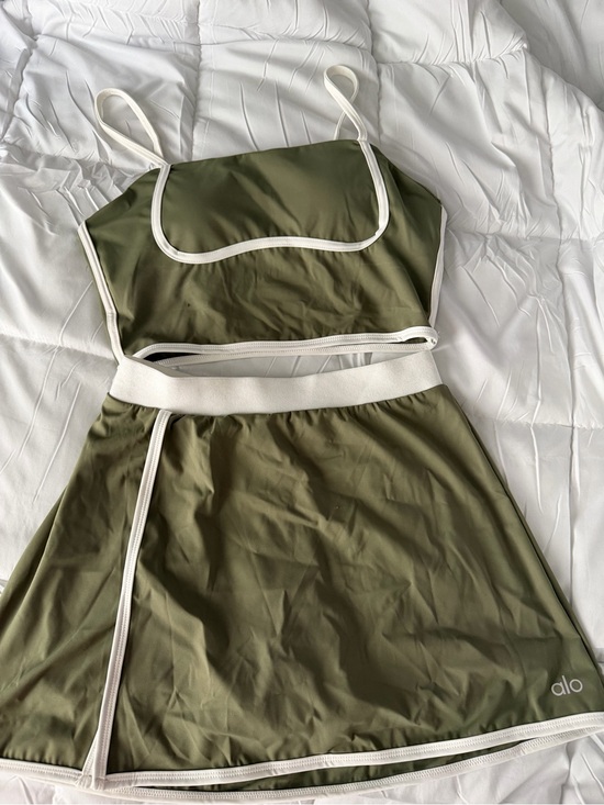 ALO Yoga Other - ALO Yoga Olive Green Bralette & Skort with White Trim